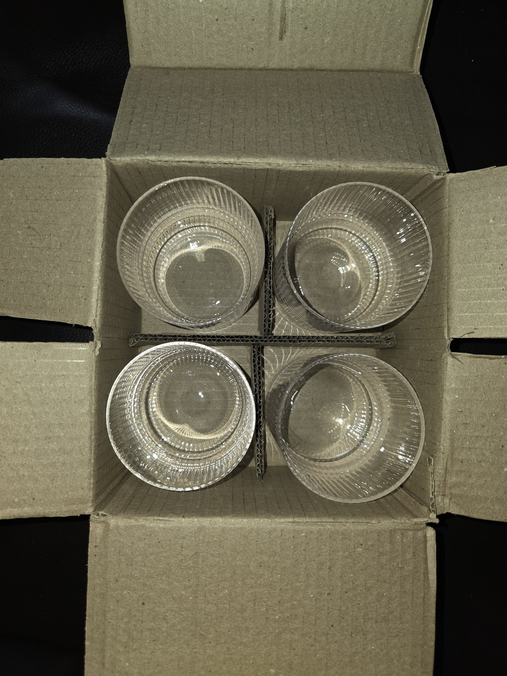 Set of 4 Clear Ribbed Glasses